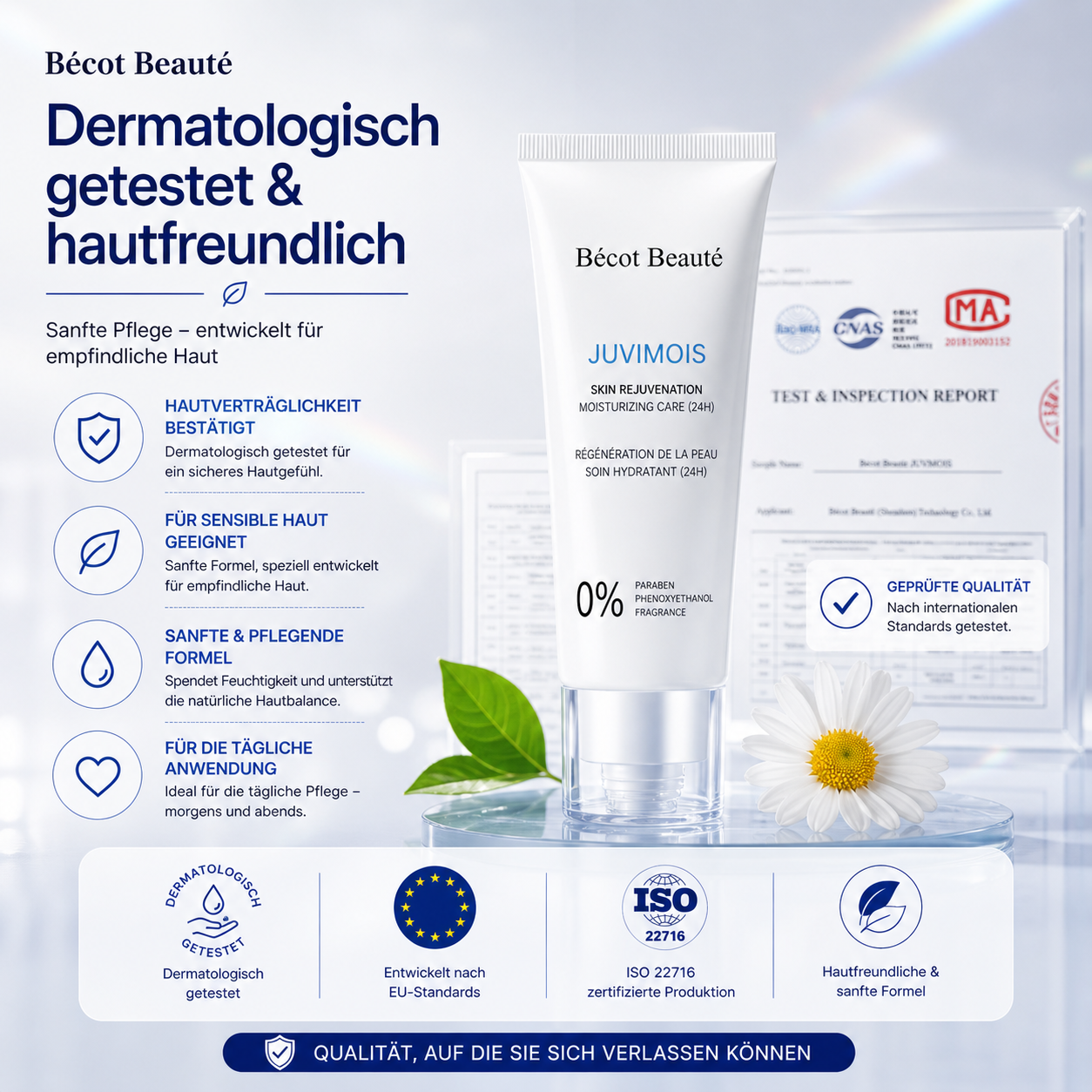 Becot Beauté JUVIMOIS Feuchtigkeitscreme 24h Pflege Sensible Haut Hyaluron Creme