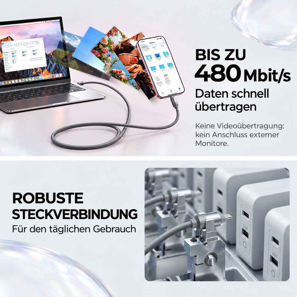 LISEN USB-C auf USB-C Kabel – 100 W PD Schnellladekabel mit weicher Silikonoberfläche
