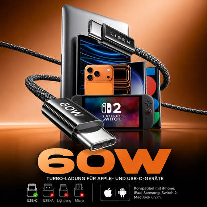 LISEN USB-C auf USB-C Kabel " 5er Set 60W" Schnellladen für iPhone Samsung iPad