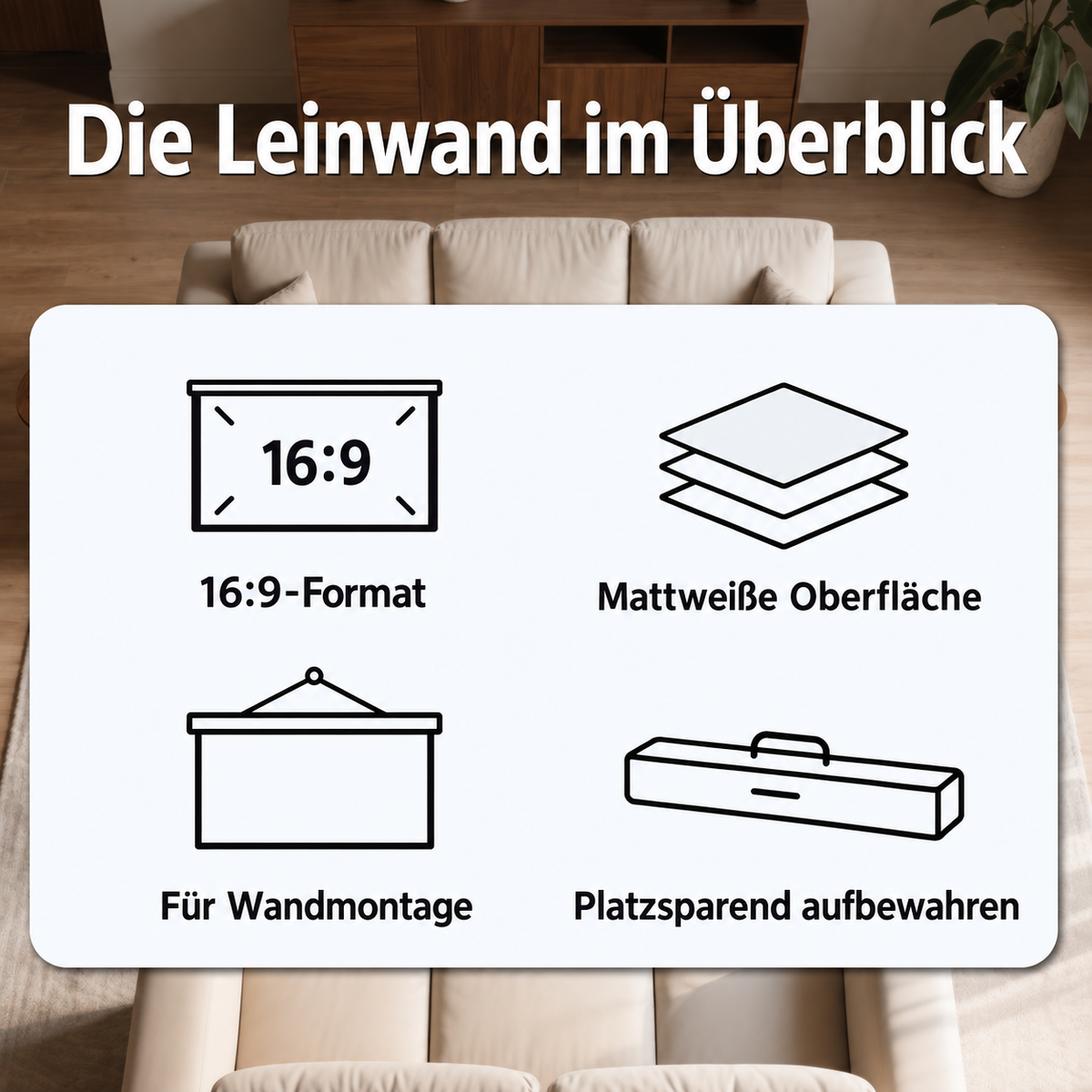 Beamer Leinwand – 16:9, 120 Zoll , mattweiß TOPLEO MK01