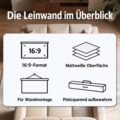 Beamer Leinwand – 16:9, 120 Zoll , mattweiß TOPLEO MK01