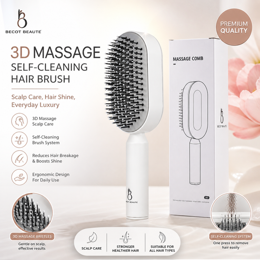 Bécot Beauté Selbstreinigende Haarbürste – 3D Massagekamm
