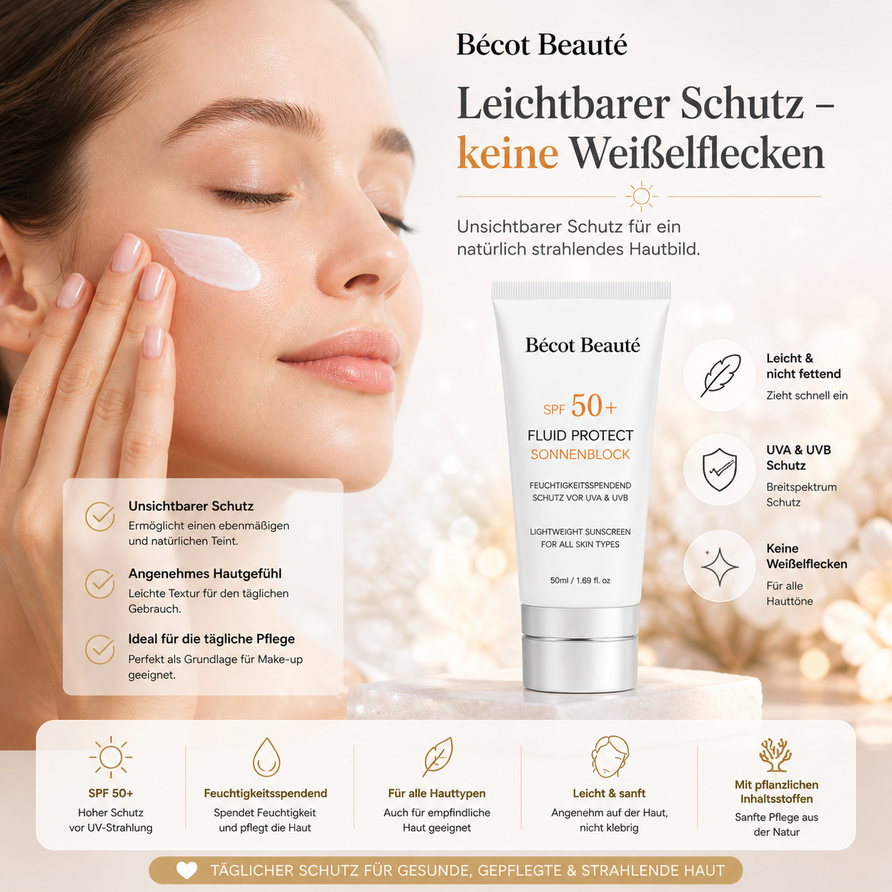 Bécot Beauté Pflege-Set – SPF 50+ Sonnenschutz & Feuchtigkeitscreme für empfindliche Haut