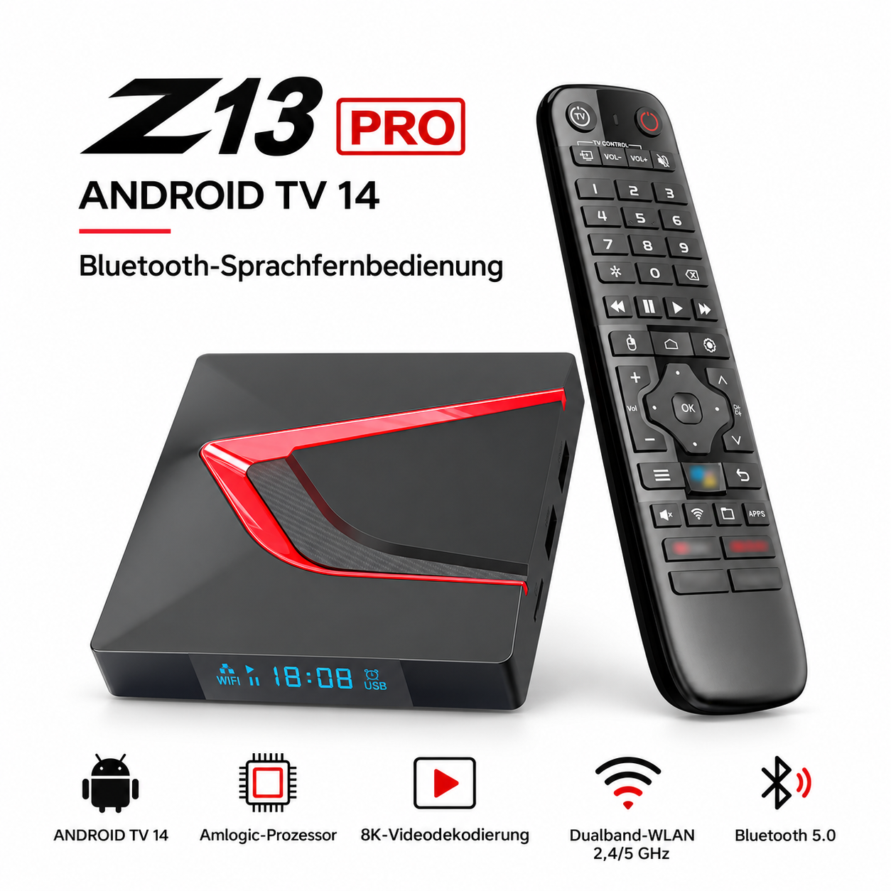 Z13 Pro Android 14 TV Box – 4 GB/32 GB, 8K, Dual-WLAN & Bluetooth 5.0