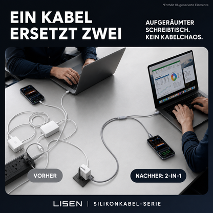 LISEN 140W USB-C Splitter-Ladekabel 2-in-1 – Dual USB-C, 2 m