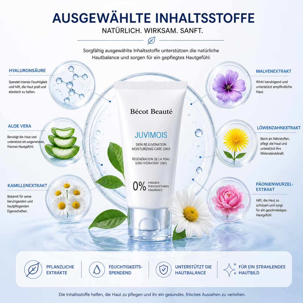Becot Beauté JUVIMOIS Feuchtigkeitscreme 24h Pflege Sensible Haut Hyaluron Creme