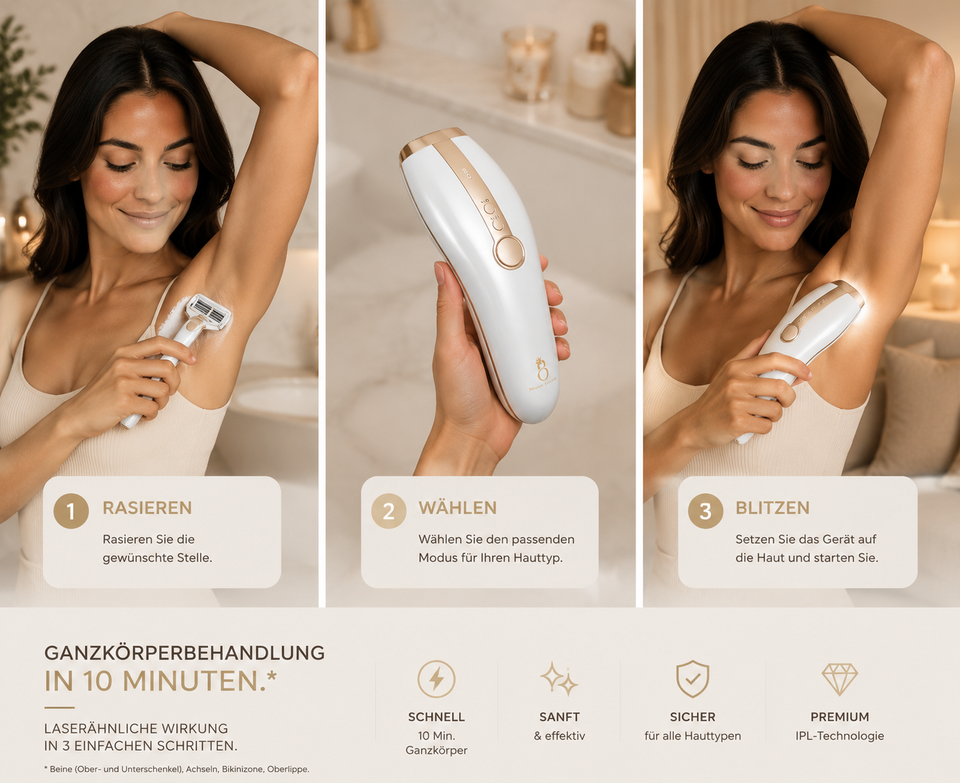 IPL Laser Haarentfernung mit Saphirkühlung – Schmerzfrei & Schnell – Bécot Beauté