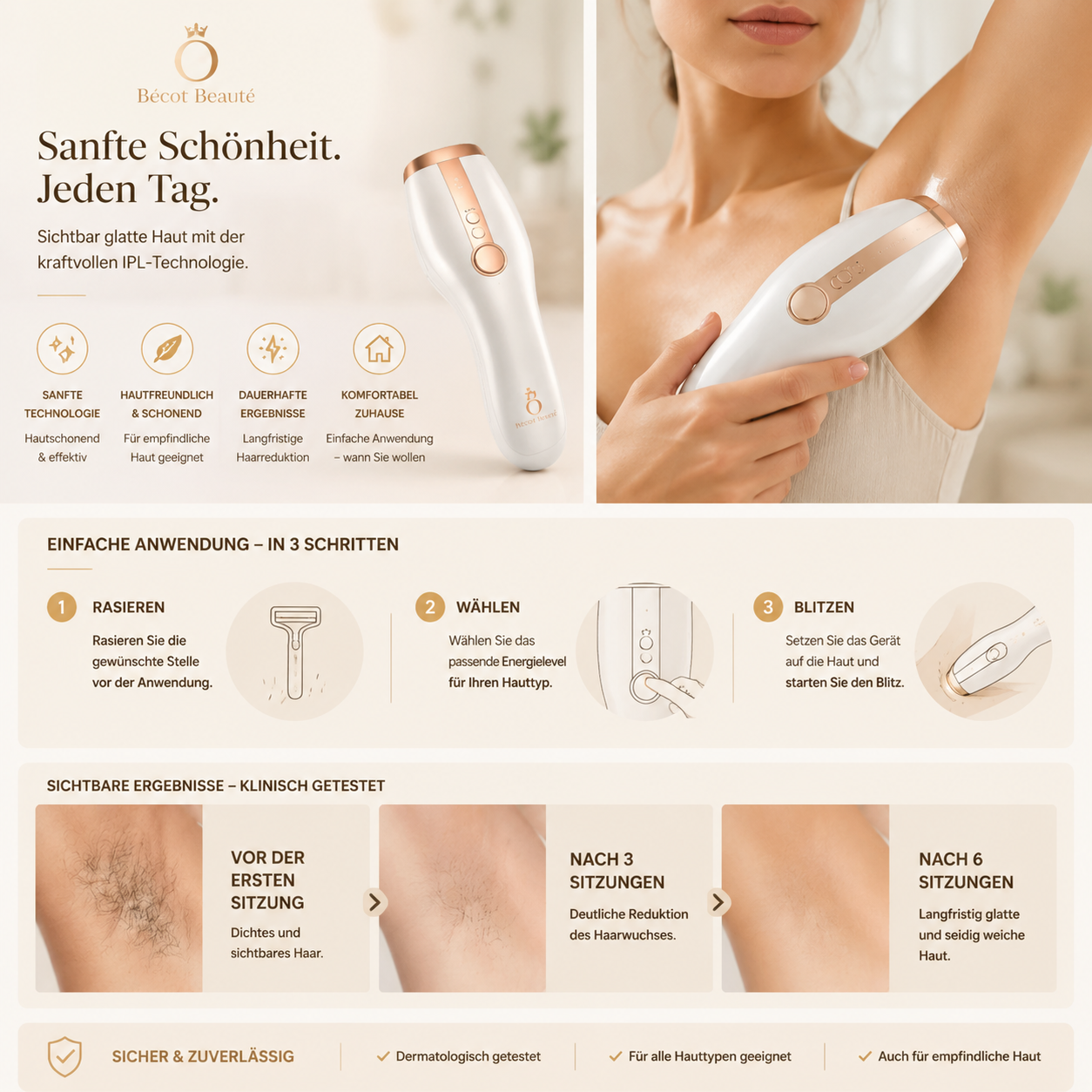 Safir Soğutmalı IPL Lazer Epilasyon – Ağrısız ve Hızlı – Bécot Beauté