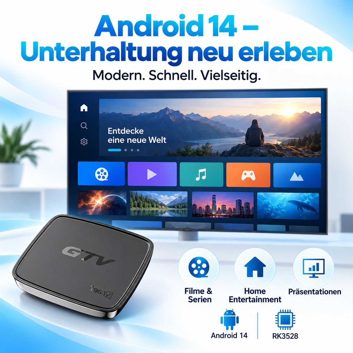 GTV i96 Android 14 TV Box – 4 GB/32 GB, Wi‑Fi 6, 8K & Bluetooth 5.2