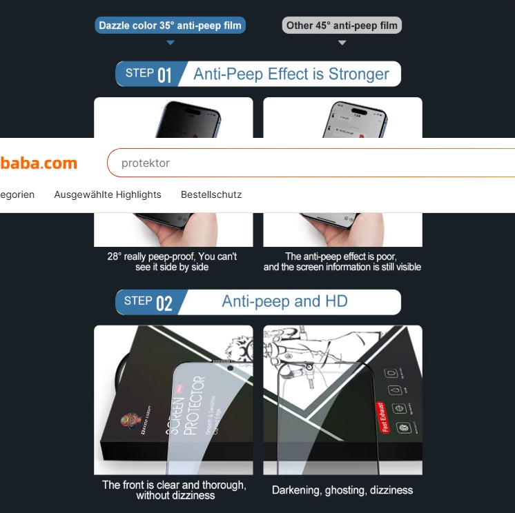 Dzcolors Blickschutz (Anti-Spy) Panzerglas für iPhone (15/16/17 ) 3er-Pack