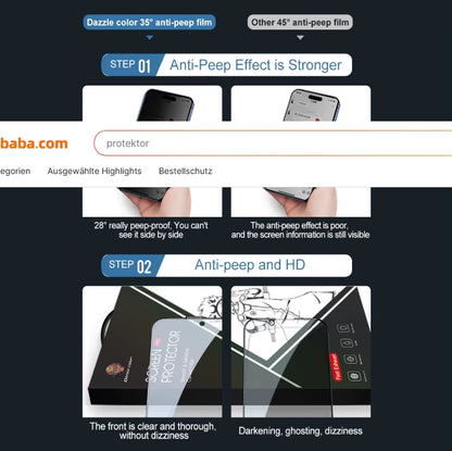 Dzcolors Blickschutz (Anti-Spy) Panzerglas für iPhone (15/16/17 ) 3er-Pack