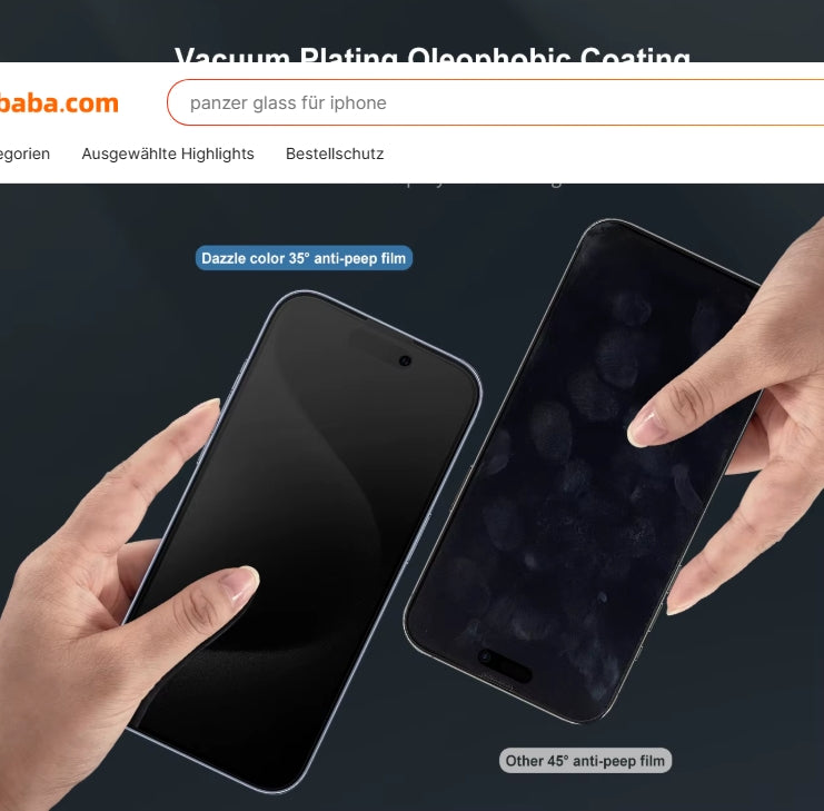 Dzcolors Blickschutz (Anti-Spy) Panzerglas für iPhone (15/16/17 ) 3er-Pack