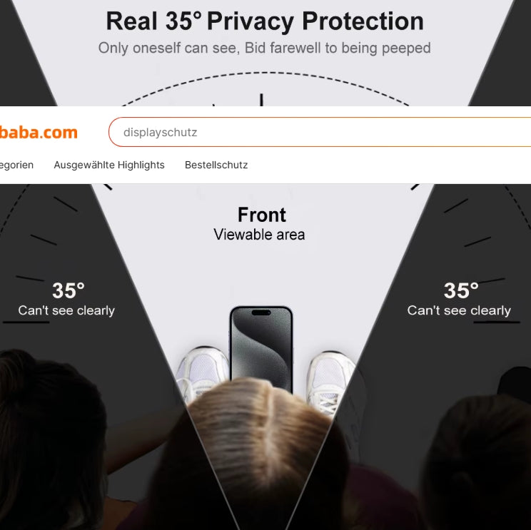 Dzcolors Blickschutz (Anti-Spy) Panzerglas für iPhone (15/16/17 ) 3er-Pack