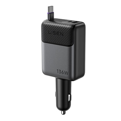 LISEN Apex Kfz-Ladegerät mit ausziehbarem USB-C-Kabel bis 100 W – USB-C & USB-A