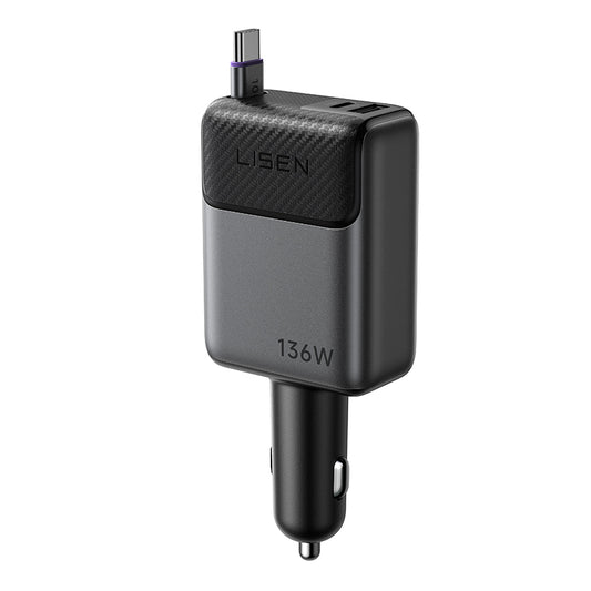LISEN Apex Kfz-Ladegerät mit ausziehbarem USB-C-Kabel bis 100 W – USB-C & USB-A