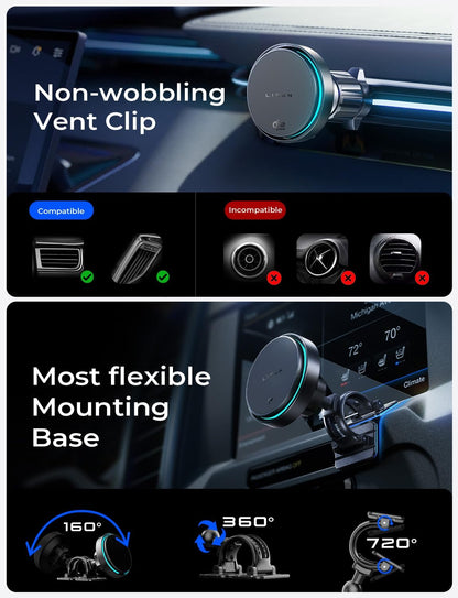 LISEN Qi2.2 25W Magnetisches Auto-Ladegerät mit Lüfter – Wireless Car Mount (iPhone Serie, MagSafe-kompatibel)