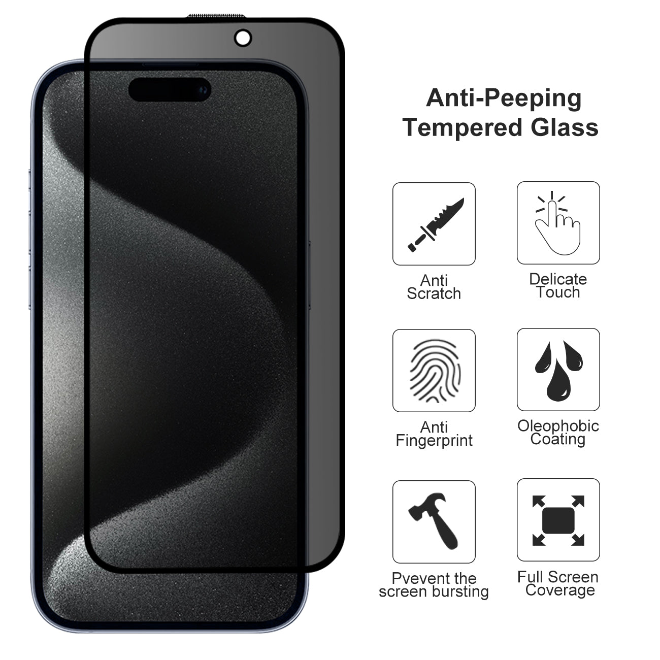 iPhone 15 / 16 / 17 Privacy Panzer Glass 3er-Pack 9H Schutzglas mit Montagehilfe