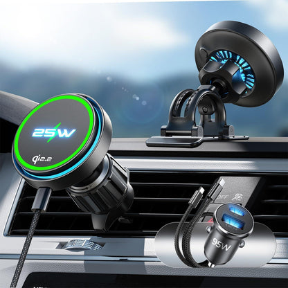 LISEN Qi2.2 25W Magnetisches Auto-Ladegerät mit Lüfter – Wireless Car Mount (iPhone Serie, MagSafe-kompatibel)