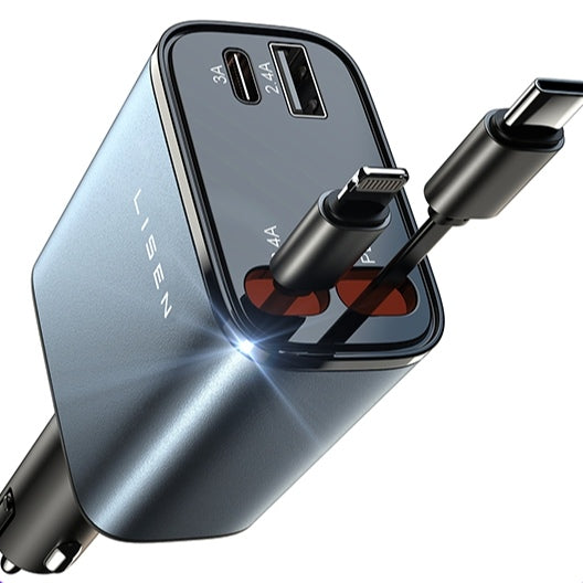 LISEN 84W Auto-Ladegerät mit einziehbarem USB-C Kabel