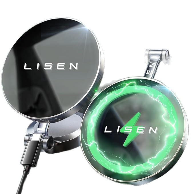 LISEN Magnetischer Auto-Handyhalter – 15W MagSafe Ladegerät, Aluminium, 360° Drehbar
