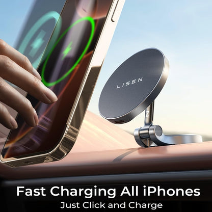LISEN Magnetischer Auto-Handyhalter – 15W MagSafe Ladegerät, Aluminium, 360° Drehbar