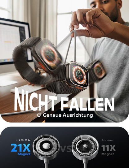 LISEN Apple Watch Ladegerät USB-C – Magnetisches Schnellladekabel für Watch Ultra, Series 10–3 & AirPods Pro