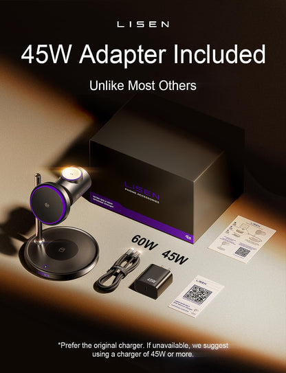 LISEN Qi2.2 25W 3-in-1 Magnetische Ladestation – Für iPhone, Apple Watch & AirPods