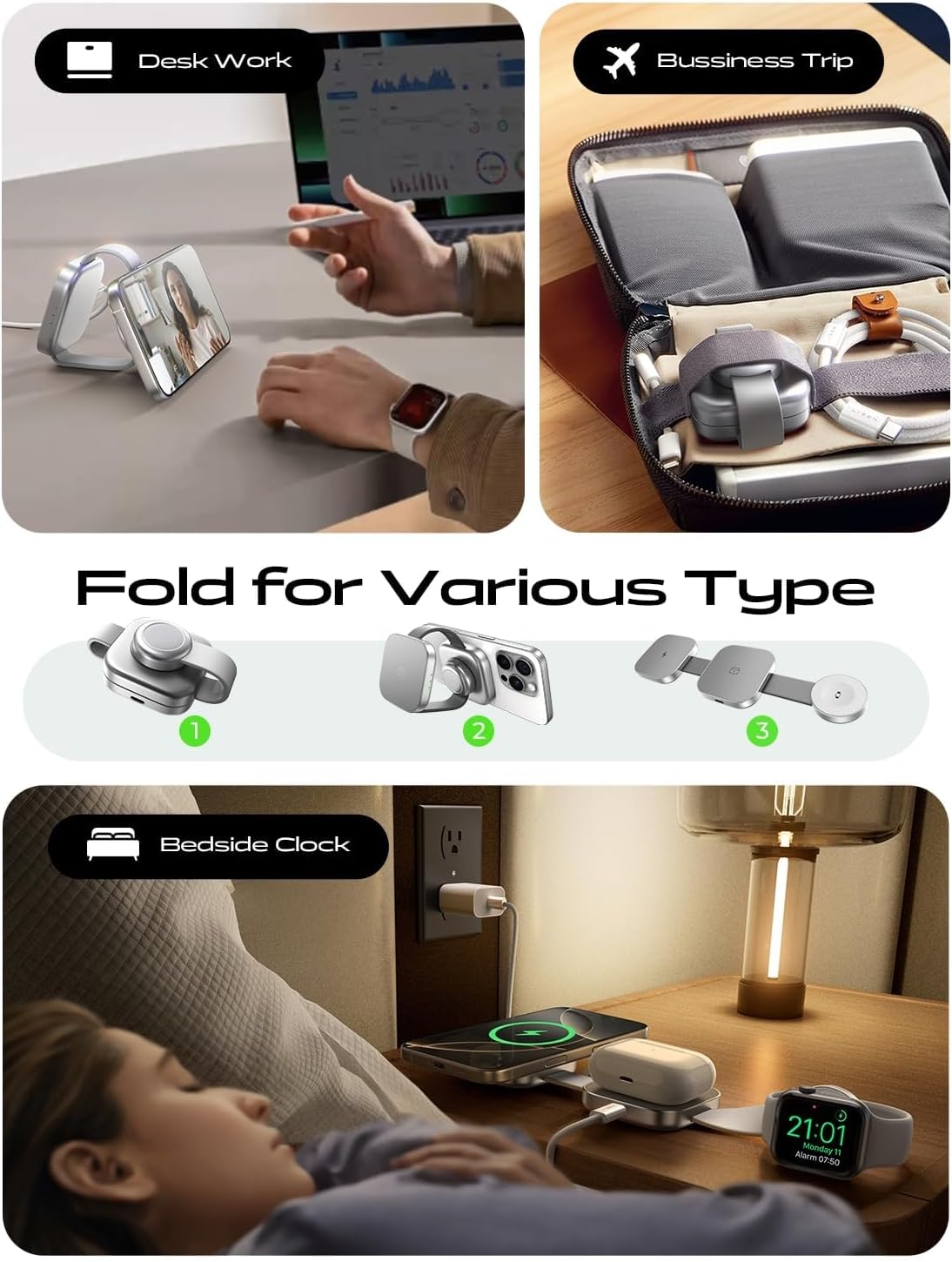 LISEN 3-in-1 MagSafe Ladegerät – Apple iPhone, Apple Watch & AirPods – 15W Fast Charging