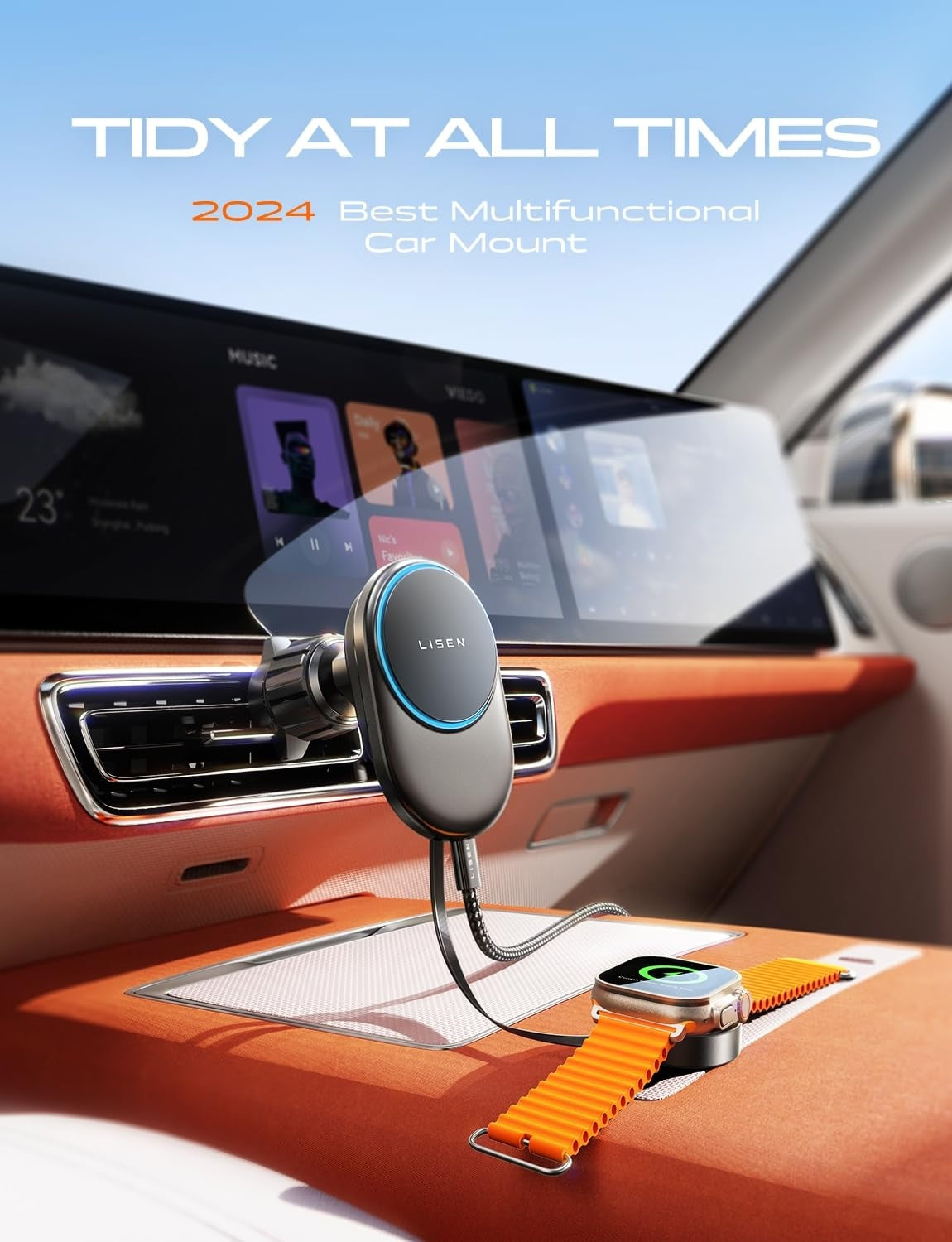 LISEN 2in1 Magnet Auto Halter + Wireless Charger inkl KFZ Adapter USB-C