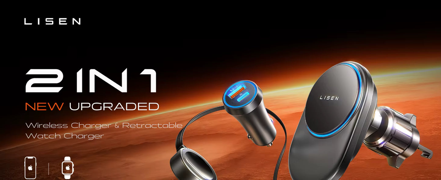 LISEN 2in1 Magnet Auto Halter + Wireless Charger inkl KFZ Adapter USB-C