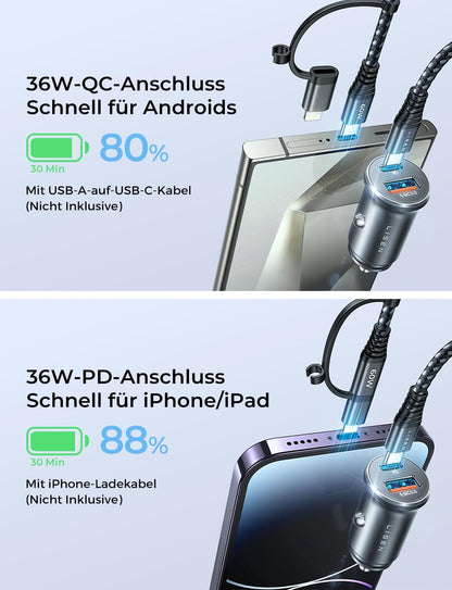 LISEN 54W USB C KFZ Ladegerät PD QC3.0 Auto Zigarettenanzünder 12V/24V