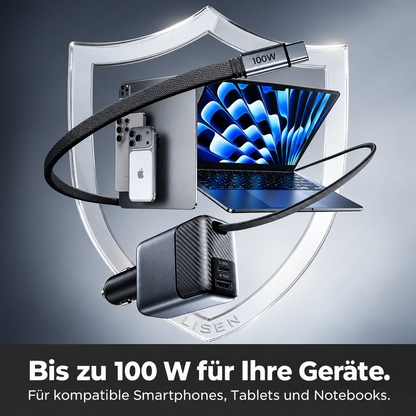 LISEN Apex Kfz-Ladegerät mit ausziehbarem USB-C-Kabel bis 100 W – USB-C & USB-A
