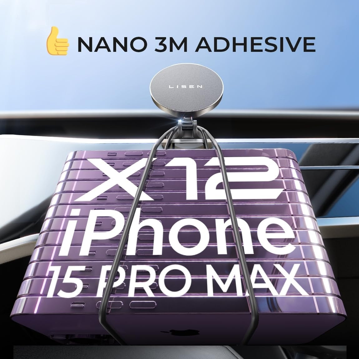 LISEN Magnetischer Auto-Handyhalter – 15W MagSafe Ladegerät, Aluminium, 360° Drehbar