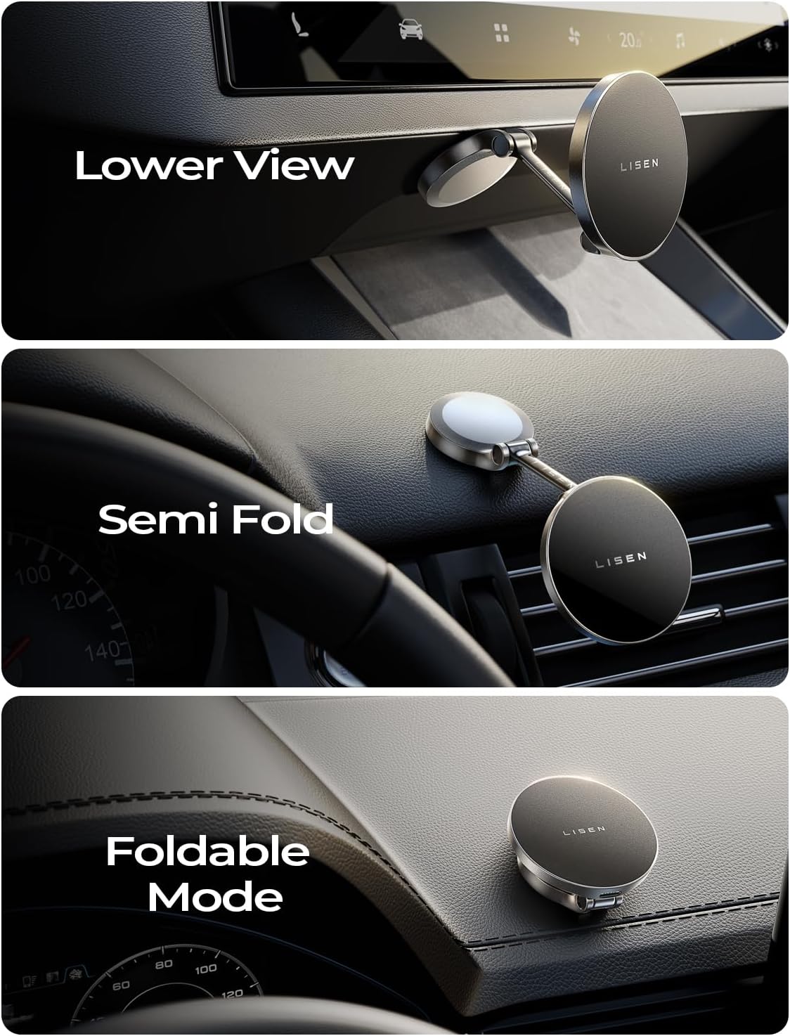 LISEN Magnetischer Auto-Handyhalter – 15W MagSafe Ladegerät, Aluminium, 360° Drehbar