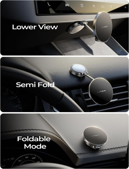LISEN Magnetischer Auto-Handyhalter – 15W MagSafe Ladegerät, Aluminium, 360° Drehbar