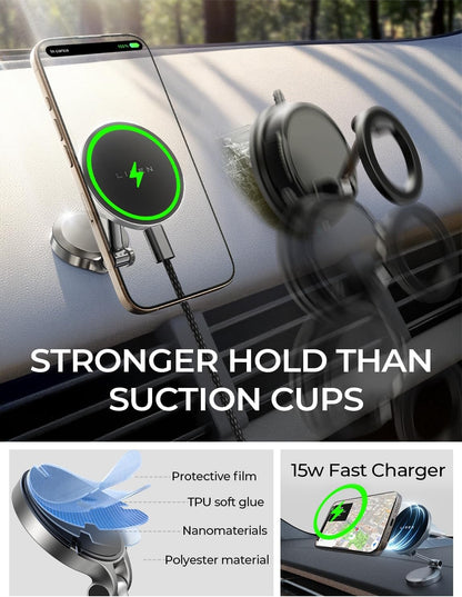 LISEN Magnetischer Auto-Handyhalter – 15W MagSafe Ladegerät, Aluminium, 360° Drehbar