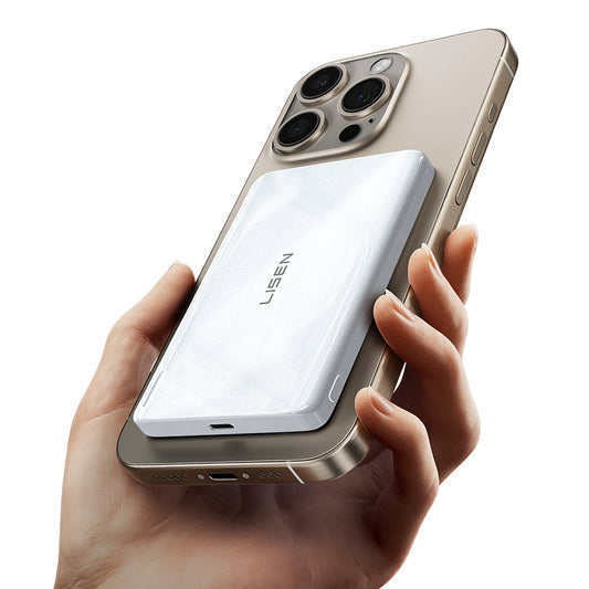 LISEN Premium Mini Powerbank 5000mAh – Magnetisch Ultra Slim (Schwarz / Weiß / Silber)
