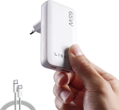 LISEN 65W GaN USB-C Schnellladegerät – Ultra Slim Ladeadapter mit 1m USB-C Kabel für MacBook, iPhone, iPad & Laptop