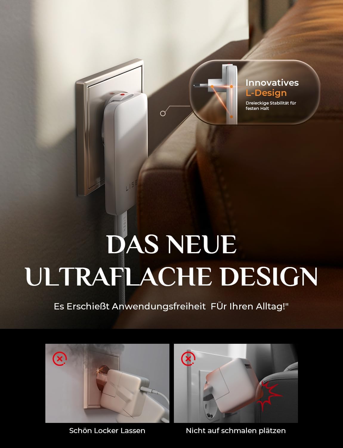 LISEN 65W GaN USB-C Schnellladegerät – Ultra Slim Ladeadapter mit 1m USB-C Kabel für MacBook, iPhone, iPad & Laptop