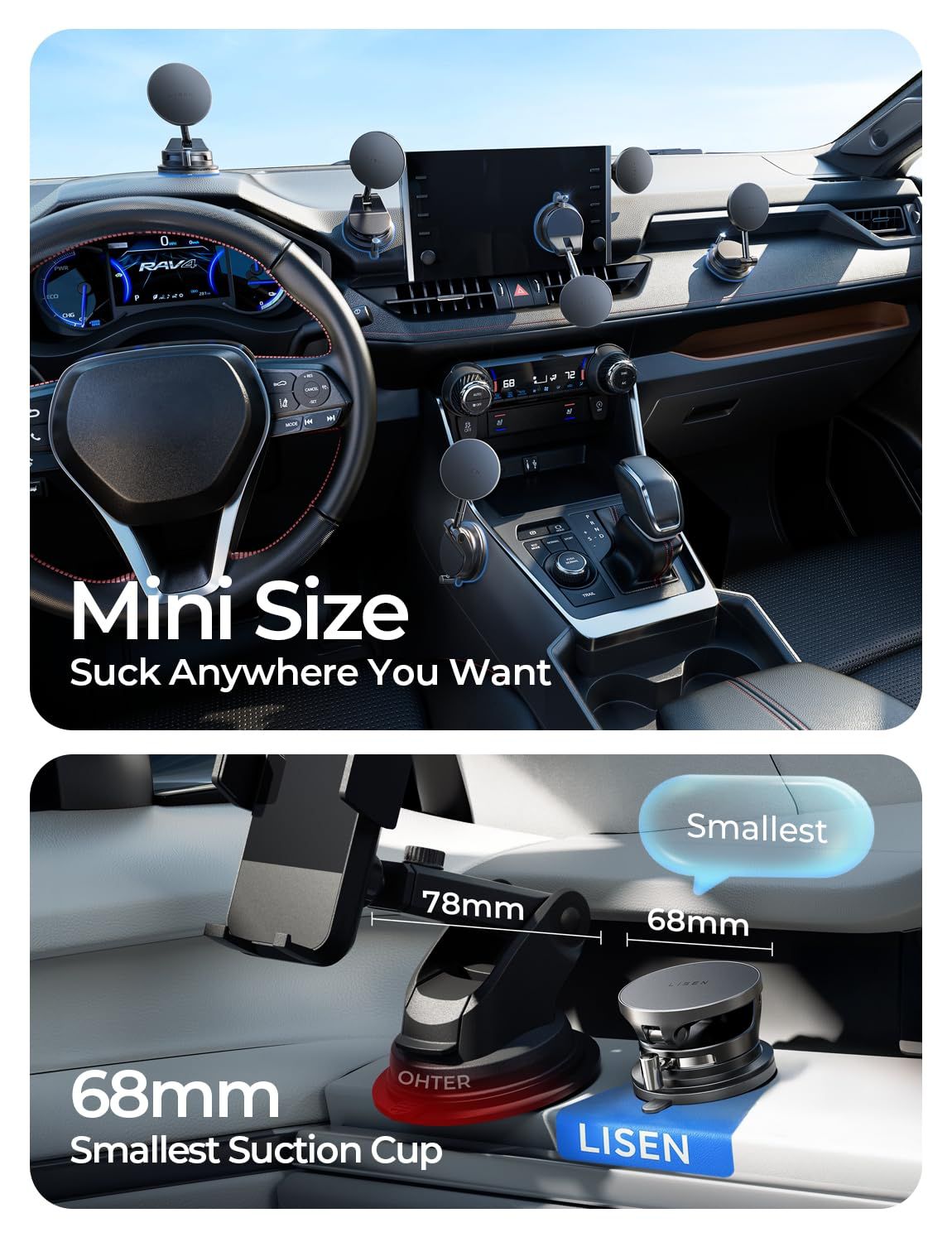 LISEN Qi2 25W Magnetisches Auto-Ladegerät – Vakuum-Saugnapf Halterung, 360° drehbar (iPhone 12–17 & Android)