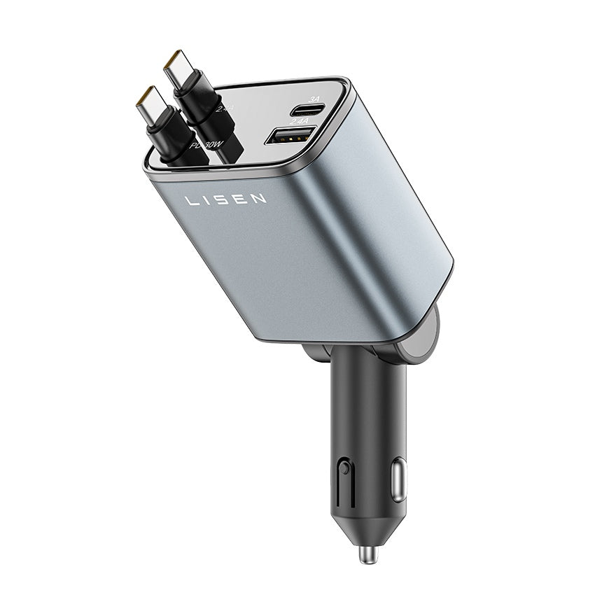 LISEN 84W Auto-Ladegerät mit einziehbarem USB-C Kabel