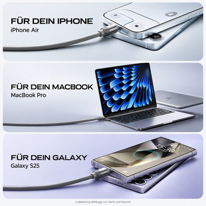 LISEN USB-C auf USB-C Kabel – 100 W PD Schnellladekabel mit weicher Silikonoberfläche