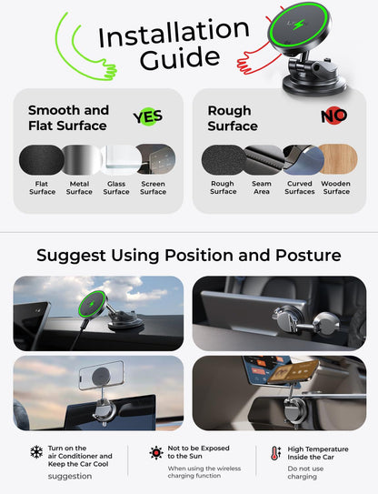 LISEN Qi2 25W Magnetisches Auto-Ladegerät – Vakuum-Saugnapf Halterung, 360° drehbar (iPhone 12–17 & Android)